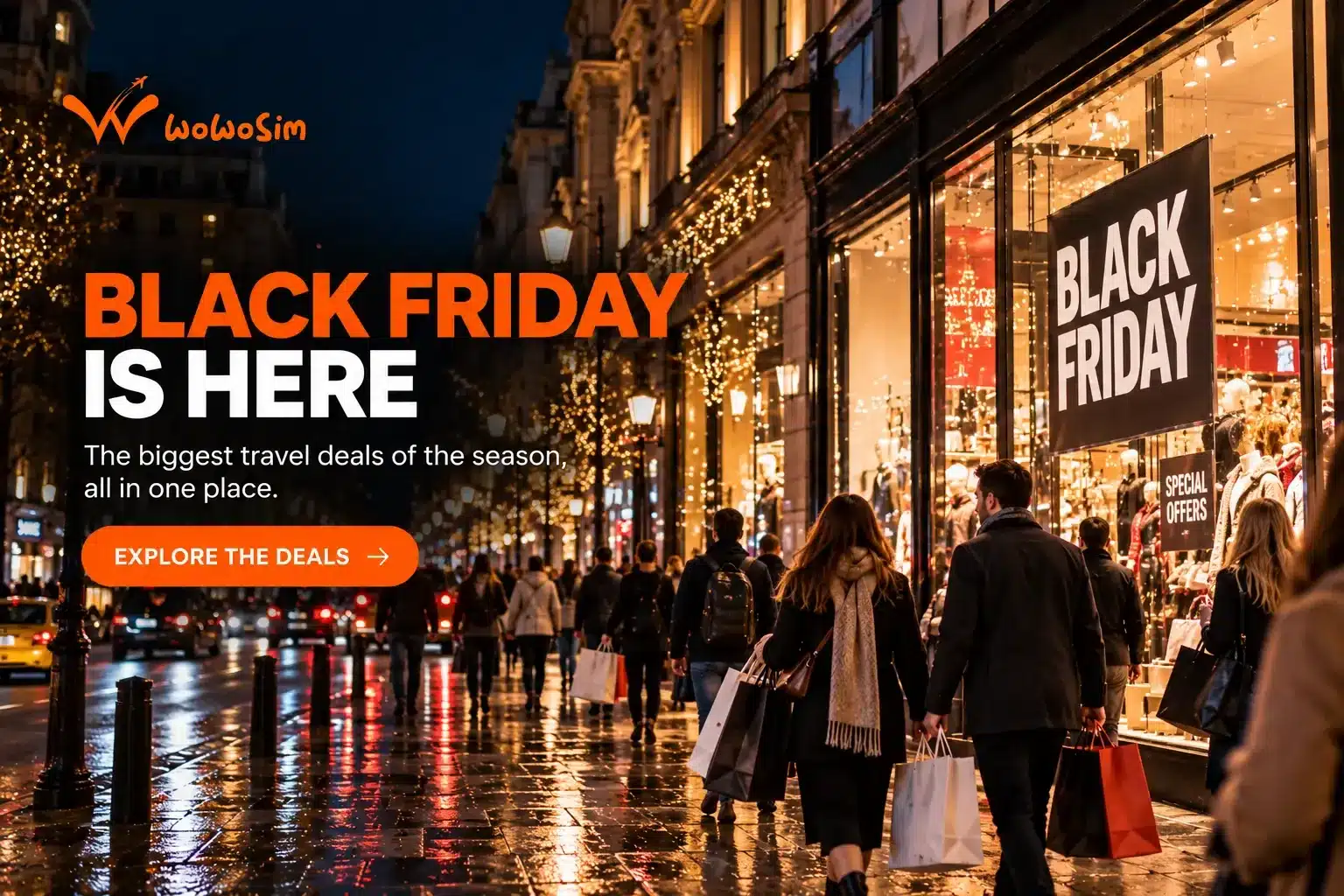 Phone showing a discount badge next to a passport, illustrating Black Friday eSIM deals 2026