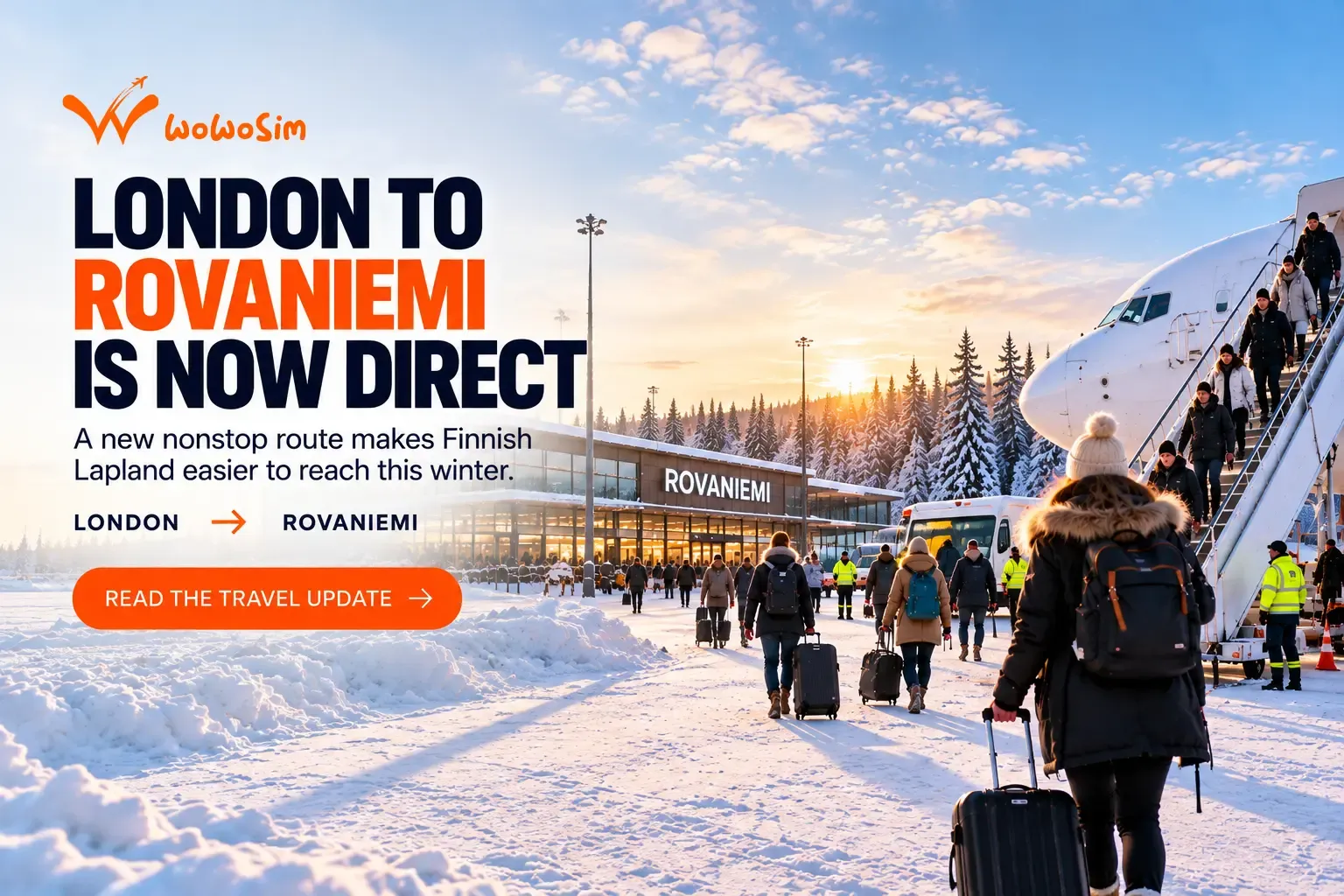 Northern Lights over snowy Lapland, illustrating new flights to Lapland 2026