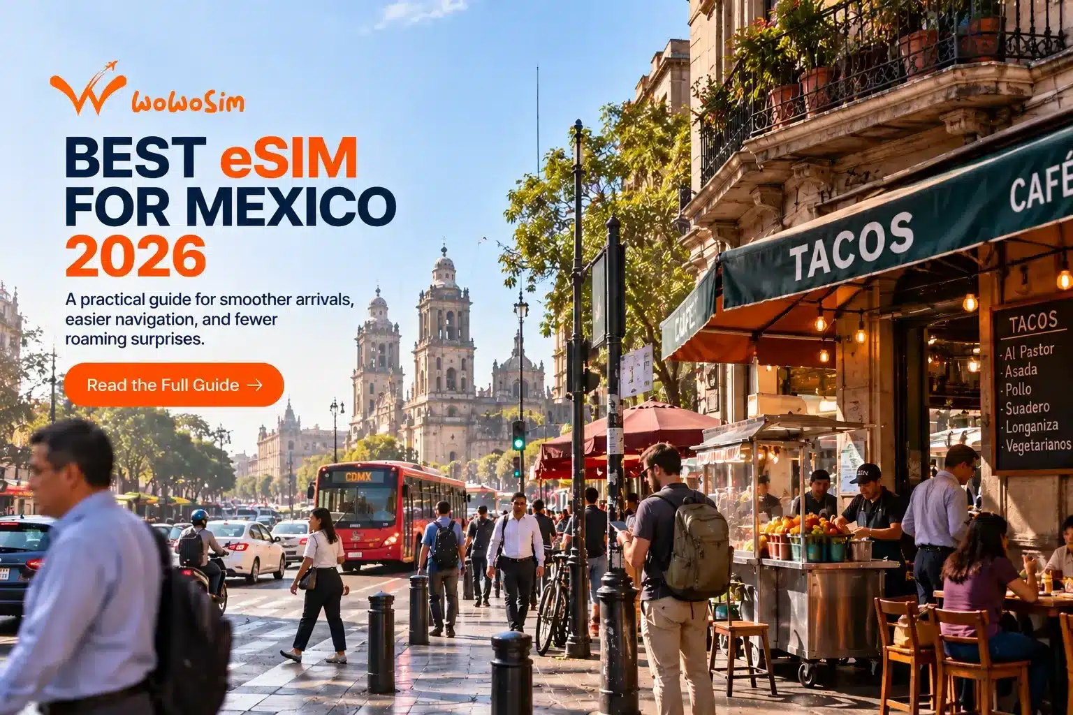 Traveler checking phone in Mexico City, illustrating the best eSIM for Mexico 2026
